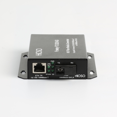 Hioso Industrial Fiber Media Converter 1 GE RJ45 + 1 GE FX Port for Network IP Camera Distance اختيارية