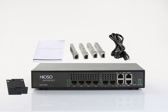 HiOSO HA7304 4 PON OLT AC100-240V علبة معدنية علبة بيتزا EPON OLT متوافق مع HW ZTE ONUS